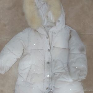 Zara 18-×4 month light pink metallic bow puffer jacket heavy winter EUC